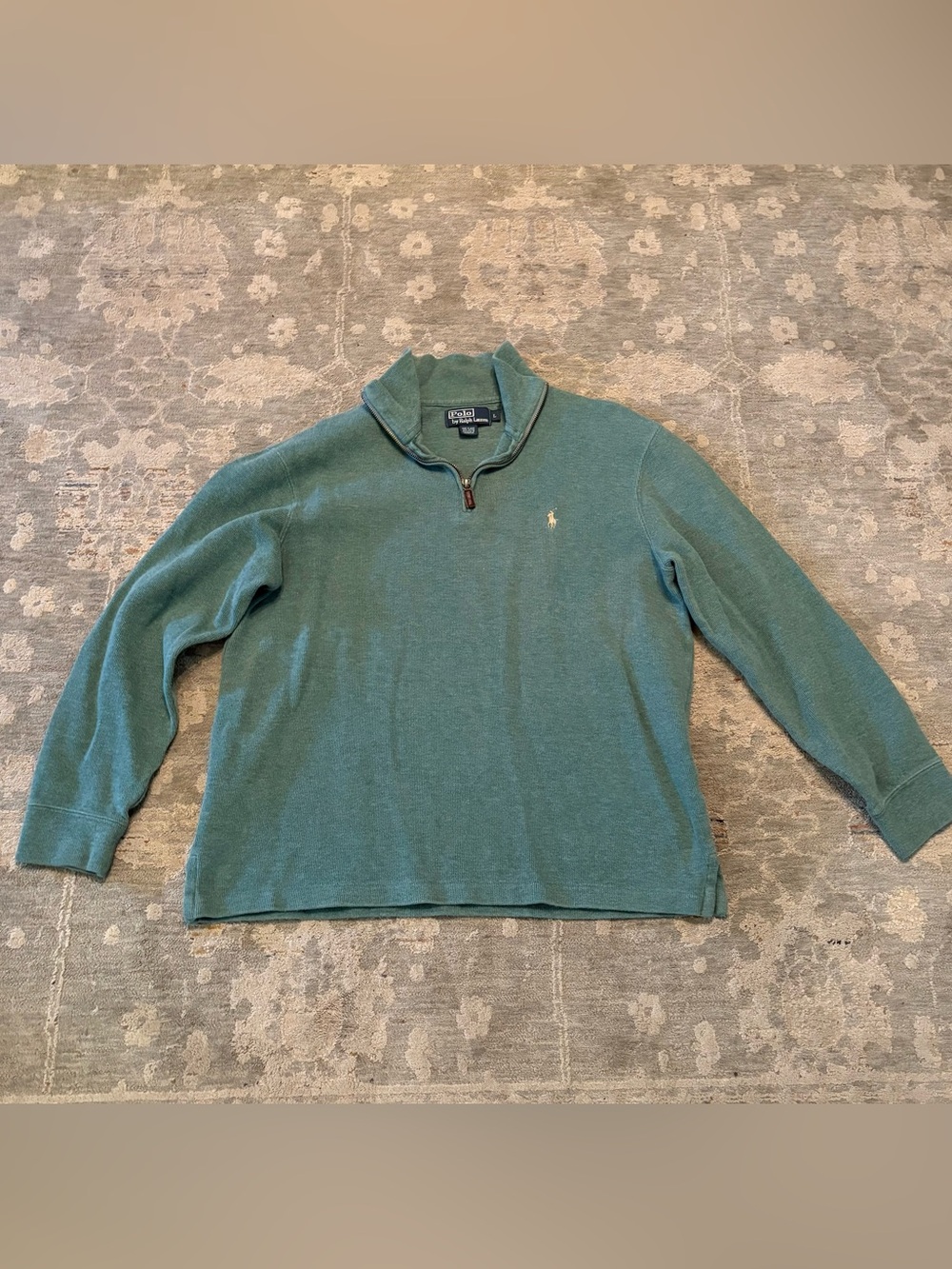 Polo by Ralph Lauren Men's Teal Green Quarter-Zip Sweater